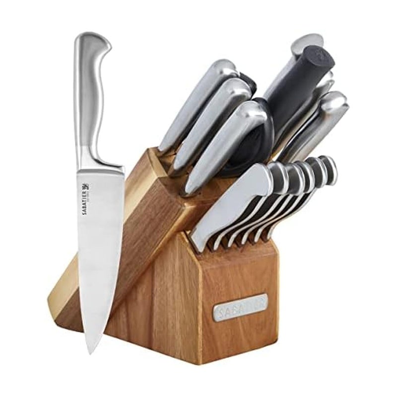 Sabatier 15-Piece Hollow Handle High-Carbon Stainless Steel Knife Block Set, Acacia - Image 1